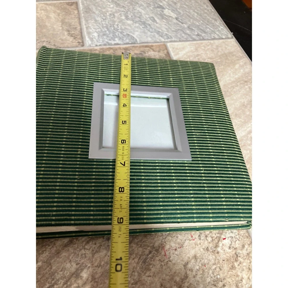 Green Woven Fabric Photo Album with Front Cover Window and Memo Pages 9x8.25